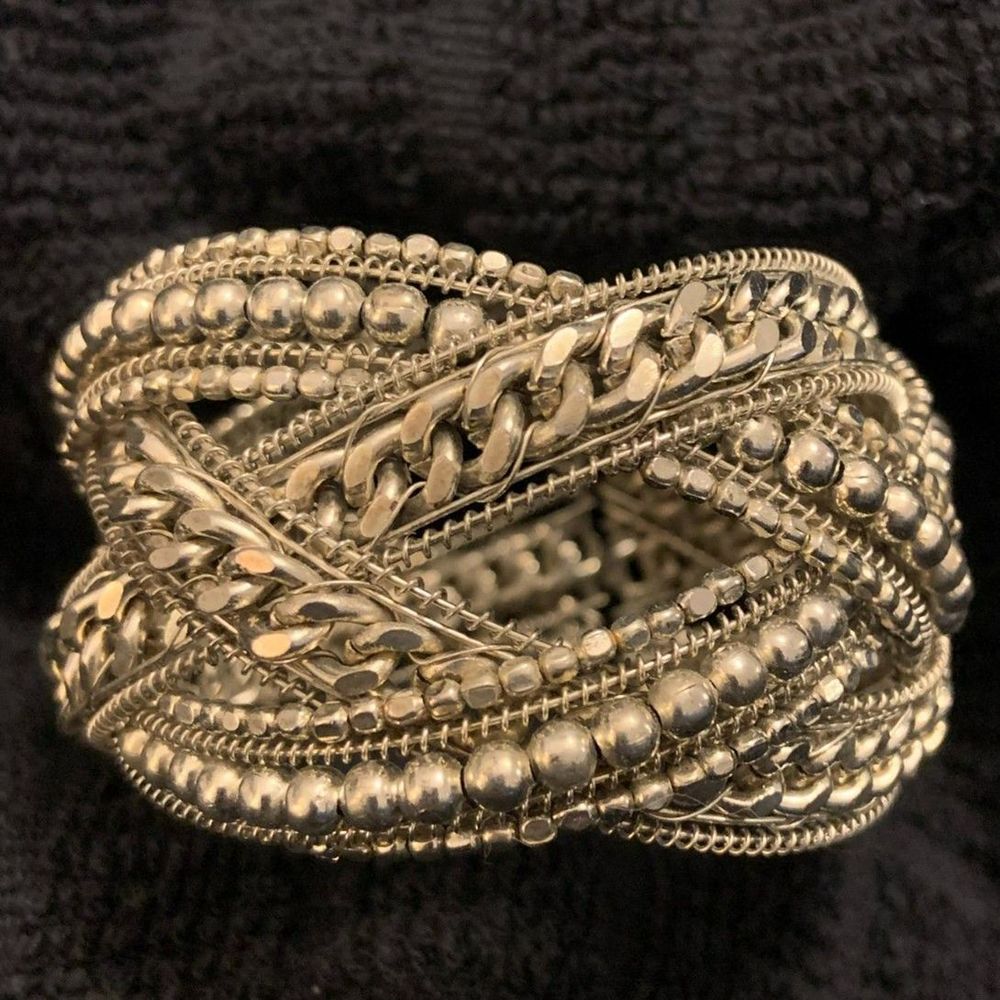 Silver Tone Bangle Bracelet 7" - Picture 3 of 12